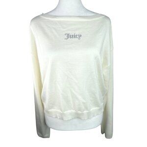 Juicy Couture Angel Womens Ivory Knit Crop Top With Rhinestone Detail Medium
